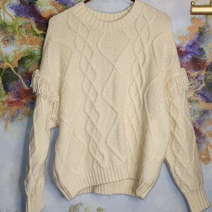 American Eagle Women's Cable Knit Sweater Fringe Detail